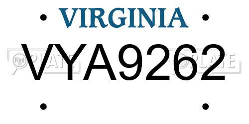 VYA9262 Virginia License Plate