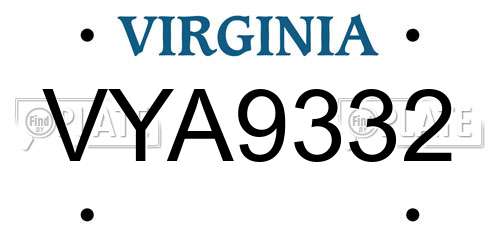VYA9332 Virginia License Plate