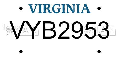 VYB2953 Virginia License Plate