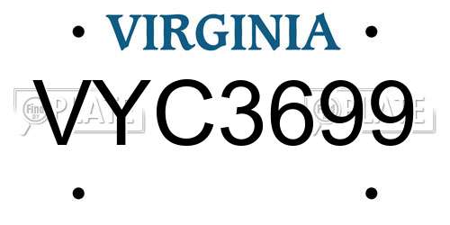VYC3699 Virginia License Plate