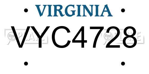 VYC4728 Virginia License Plate