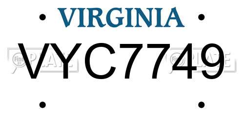VYC7749 Virginia License Plate