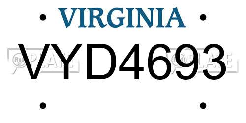 VYD4693 Virginia License Plate