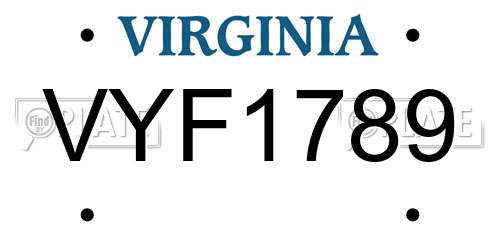 VYF1789 Virginia License Plate