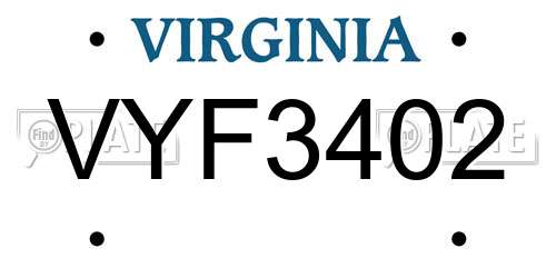 VYF3402 Virginia License Plate