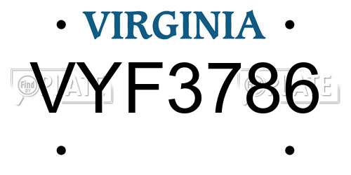 VYF3786 Virginia License Plate