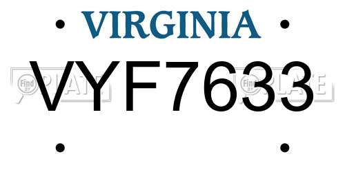 VYF7633 Virginia License Plate