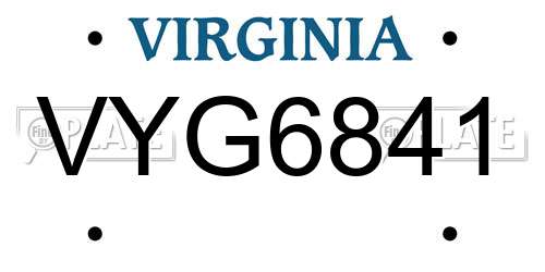 VYG6841 Virginia License Plate
