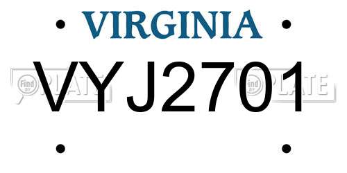 VYJ2701 Virginia License Plate