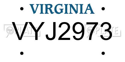 VYJ2973 Virginia License Plate