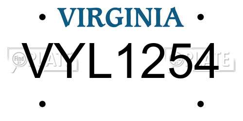 VYL1254 Virginia License Plate