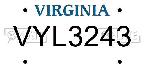 VYL3243 Virginia License Plate