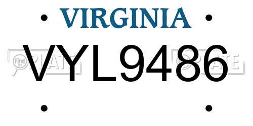 VYL9486 Virginia License Plate
