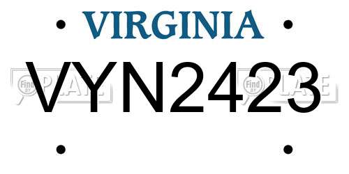 VYN2423 Virginia License Plate