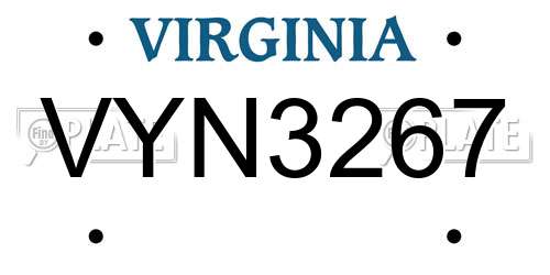 VYN3267 Virginia License Plate