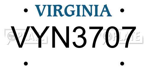 VYN3707 Virginia License Plate