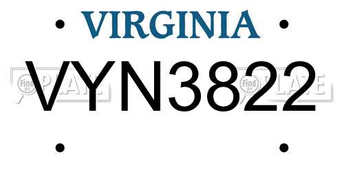 VYN3822 Virginia License Plate