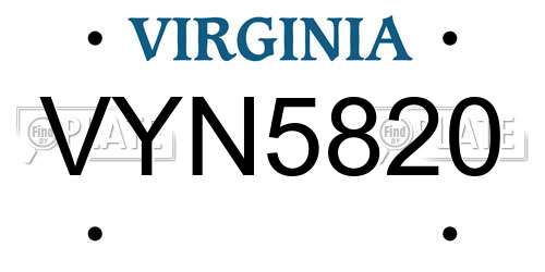 VYN5820 Virginia License Plate
