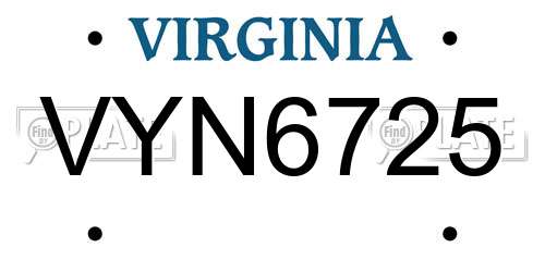 VYN6725 Virginia License Plate