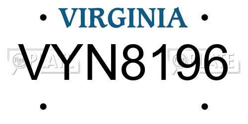 VYN8196 Virginia License Plate