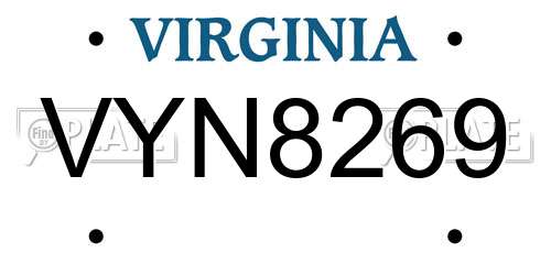 VYN8269 Virginia License Plate