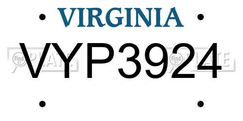 VYP3924 Virginia License Plate