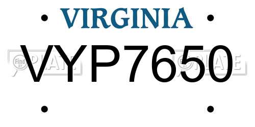 VYP7650 Virginia License Plate