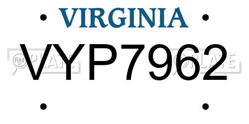 VYP7962 Virginia License Plate