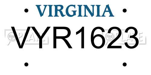 VYR1623 Virginia License Plate