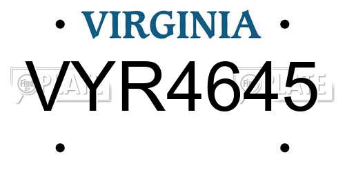 VYR4645 Virginia License Plate
