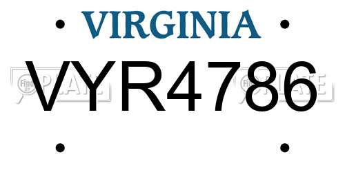 VYR4786 Virginia License Plate