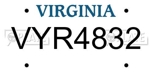 VYR4832 Virginia License Plate