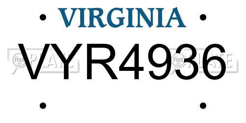 VYR4936 Virginia License Plate