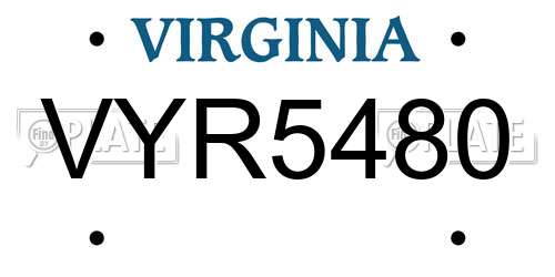 VYR5480 Virginia License Plate