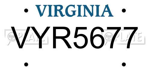 VYR5677 Virginia License Plate