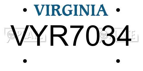 VYR7034 Virginia License Plate