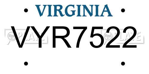 VYR7522 Virginia License Plate