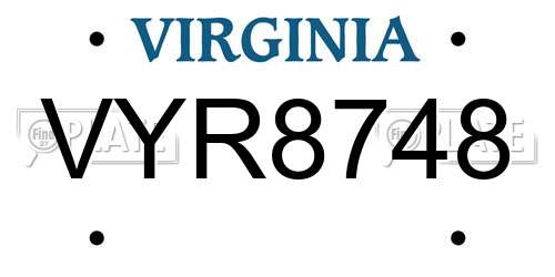 VYR8748 Virginia License Plate