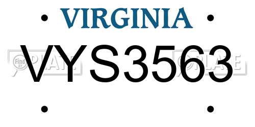 VYS3563 Virginia License Plate