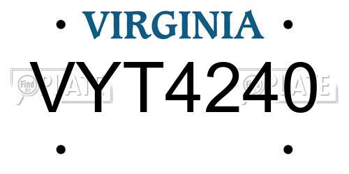 VYT4240 Virginia License Plate