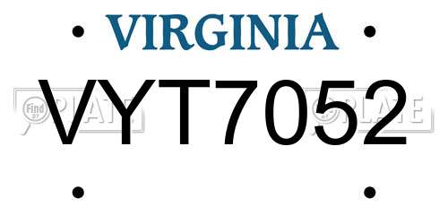 VYT7052 Virginia License Plate