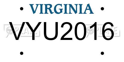 VYU2016 Virginia License Plate