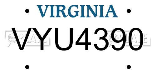 VYU4390 Virginia License Plate