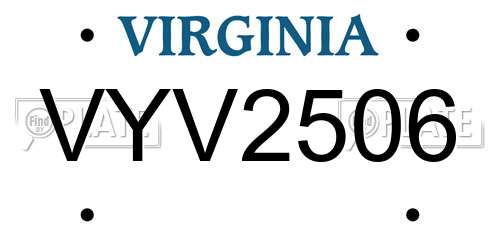 VYV2506 Virginia License Plate