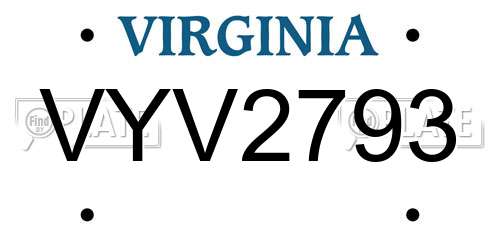 VYV2793 Virginia License Plate