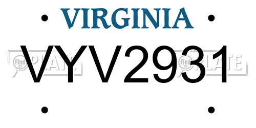 VYV2931 Virginia License Plate