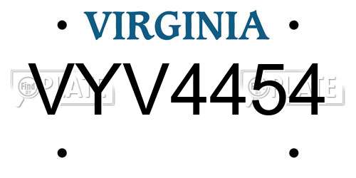 VYV4454 Virginia License Plate