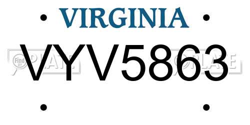 VYV5863 Virginia License Plate