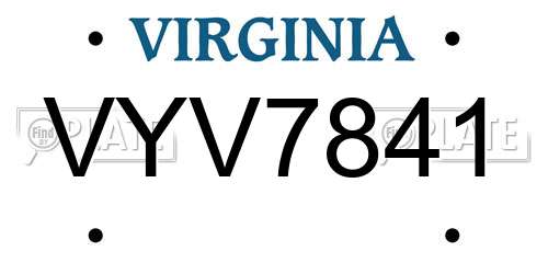 VYV7841 Virginia License Plate