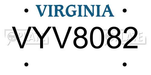 VYV8082 Virginia License Plate